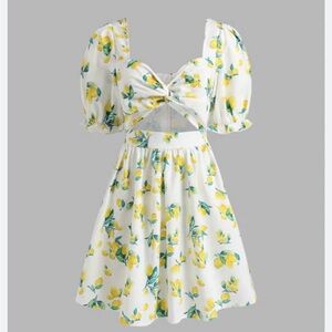 Cider White and Yellow Lemon Print Dress